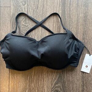 Shade & Shore Black Ribbed Bikini Top with Adjustable Straps 36D